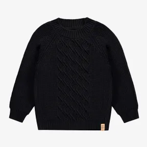 Chandail en tricot noir au motif tressé, enfant || Black knitted sweater with braided pattern, child