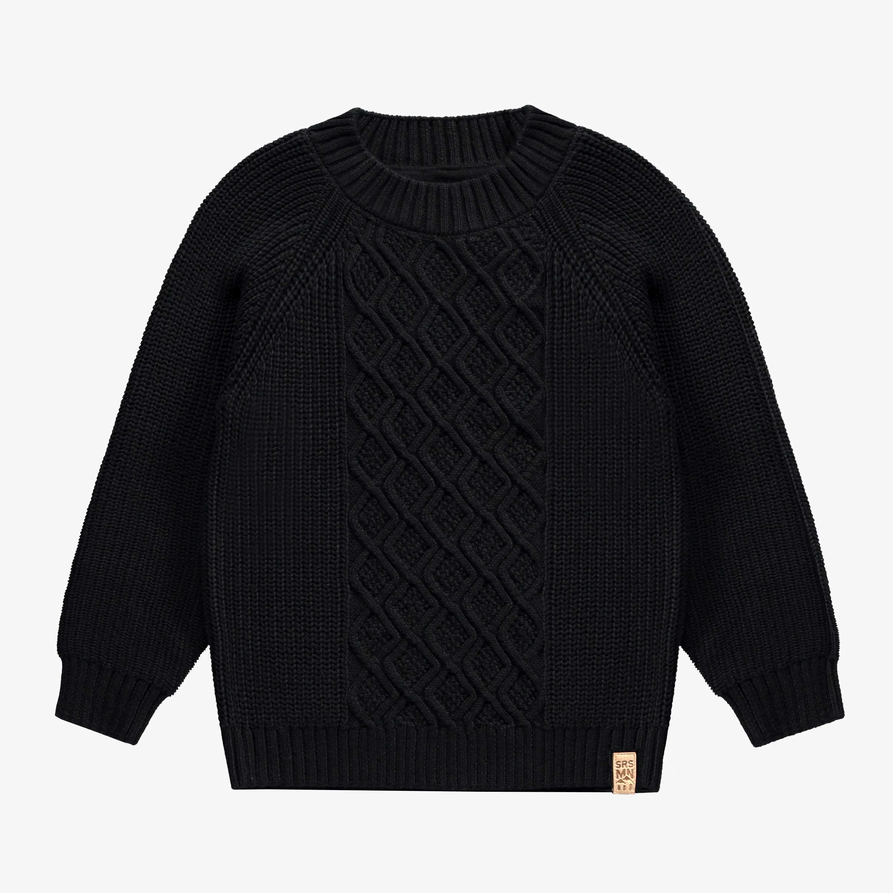 Chandail en tricot noir au motif tressé, enfant || Black knitted sweater with braided pattern, child