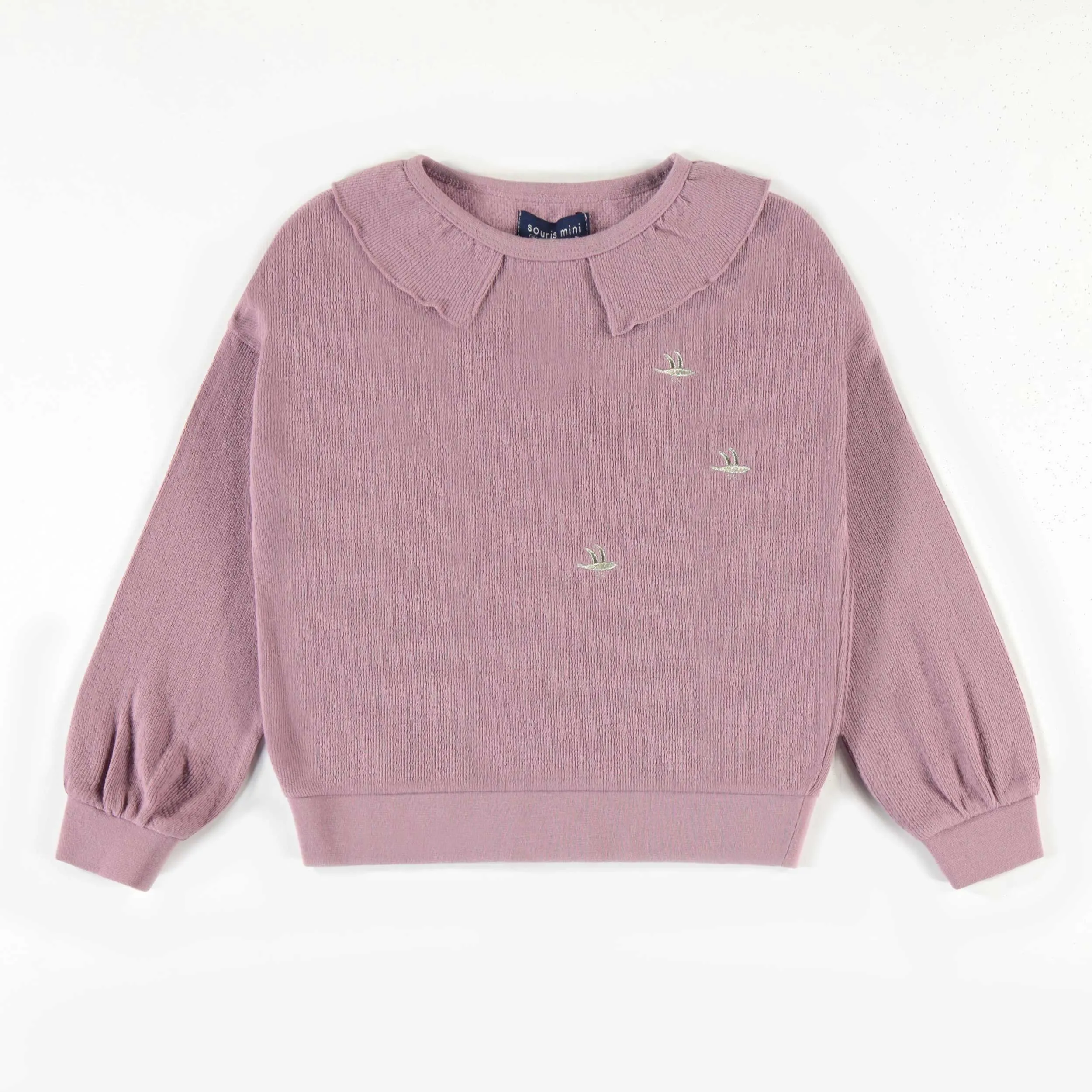 Chandail mauve pâle en crêpe de coton français extensible, enfant || Light purple sweatshirt in stretch French terry crepe, child