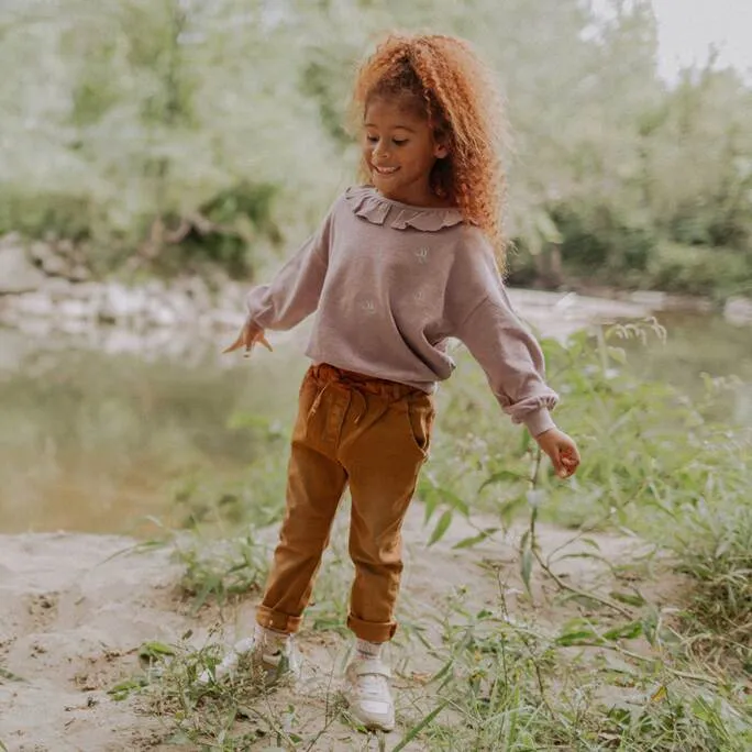 Chandail mauve pâle en crêpe de coton français extensible, enfant || Light purple sweatshirt in stretch French terry crepe, child