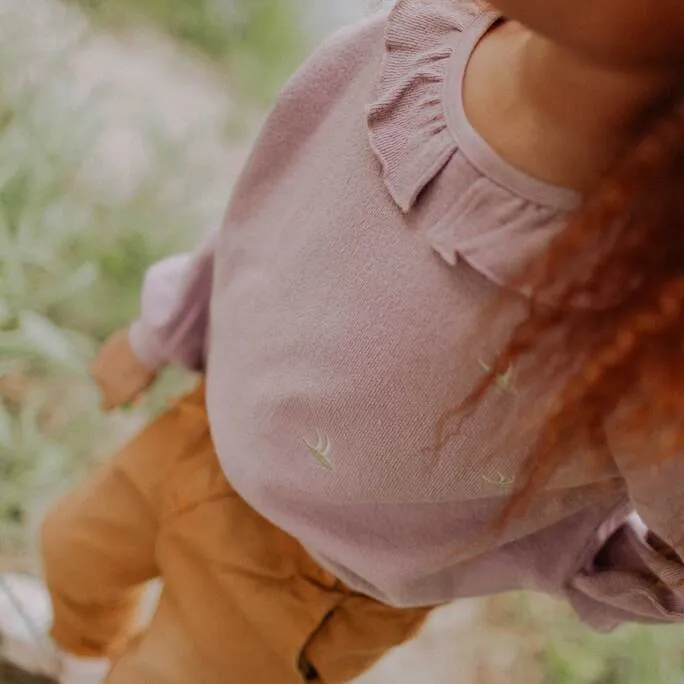 Chandail mauve pâle en crêpe de coton français extensible, enfant || Light purple sweatshirt in stretch French terry crepe, child