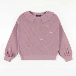 Chandail mauve pâle en crêpe de coton français extensible, enfant || Light purple sweatshirt in stretch French terry crepe, child