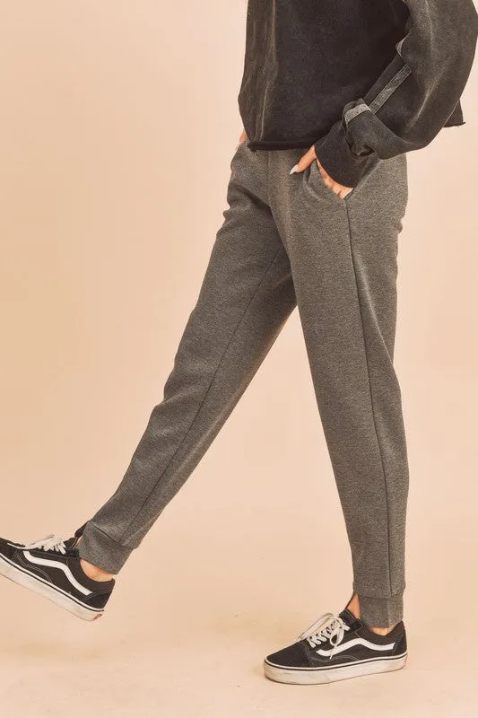 Charcoal Gray Elastic Waist Joggers with Pockets