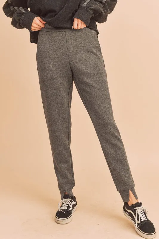Charcoal Gray Elastic Waist Joggers with Pockets