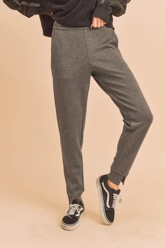 Charcoal Gray Elastic Waist Joggers with Pockets