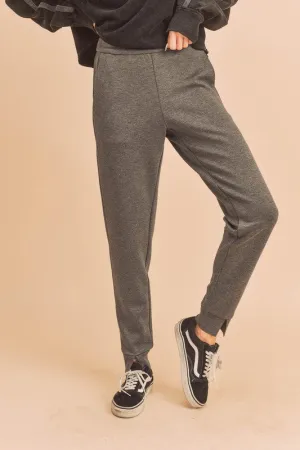 Charcoal Gray Elastic Waist Joggers with Pockets
