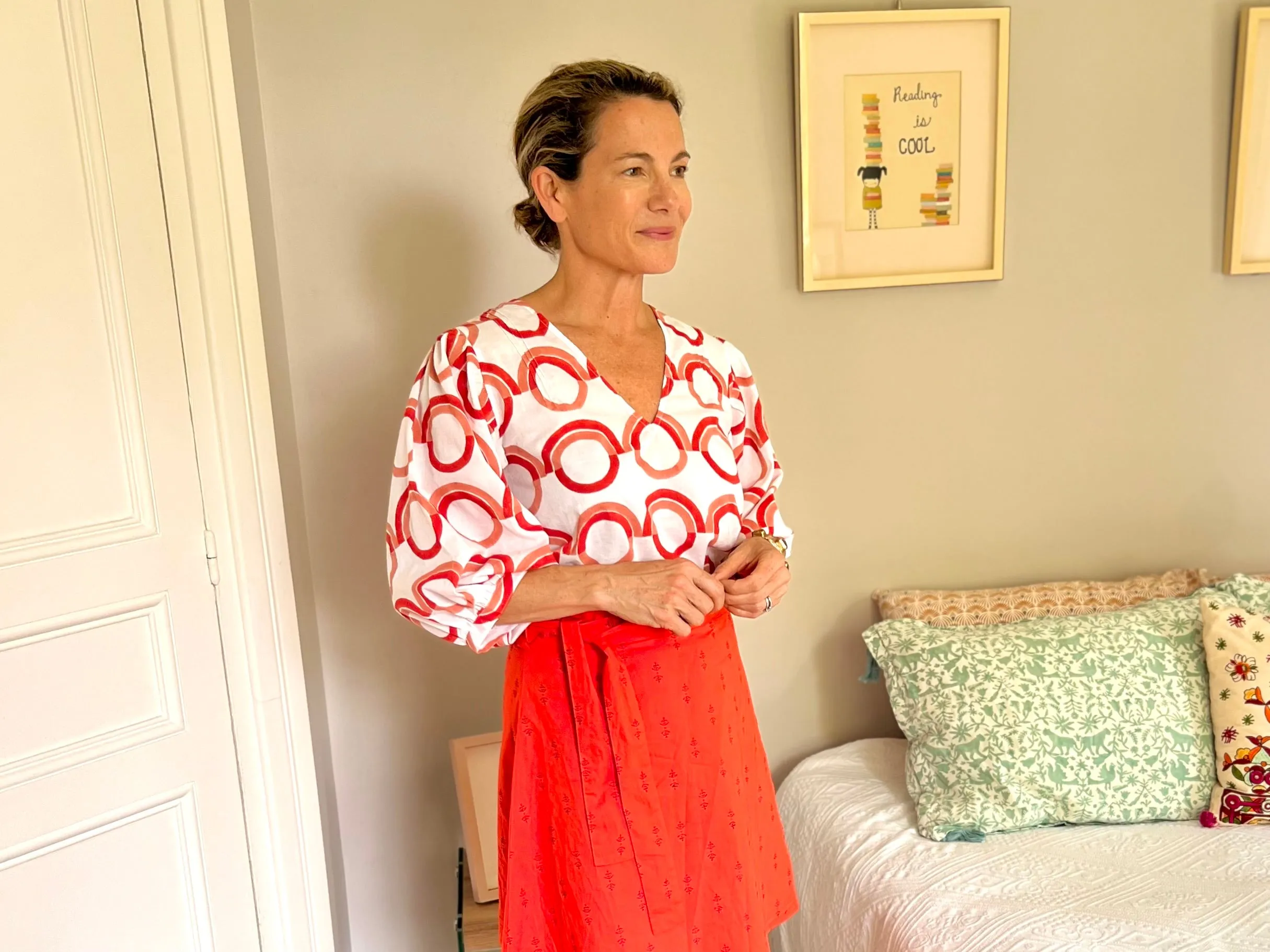Coral Prairie Dog Puff Sleeve Blouse