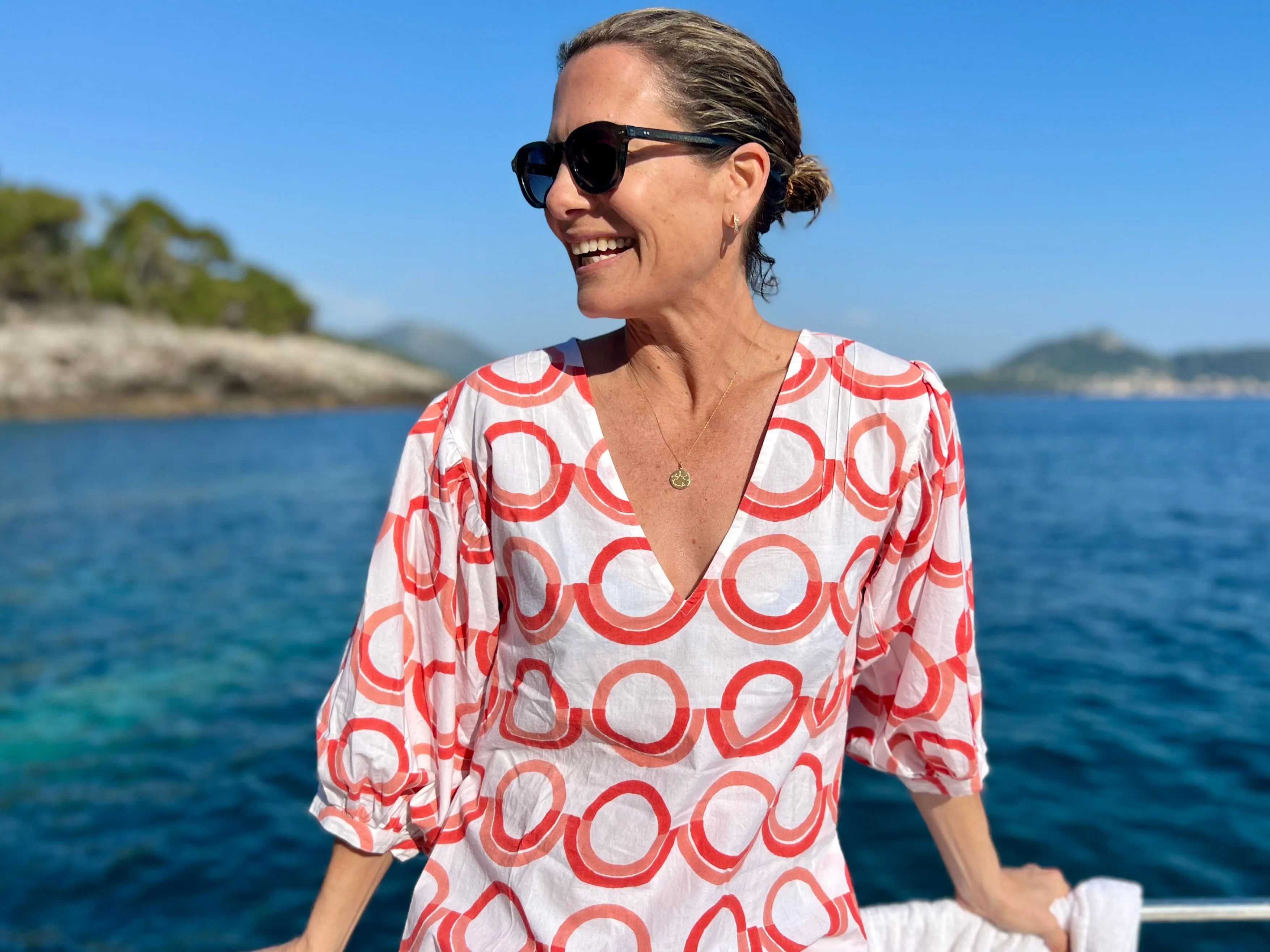 Coral Prairie Dog Puff Sleeve Blouse