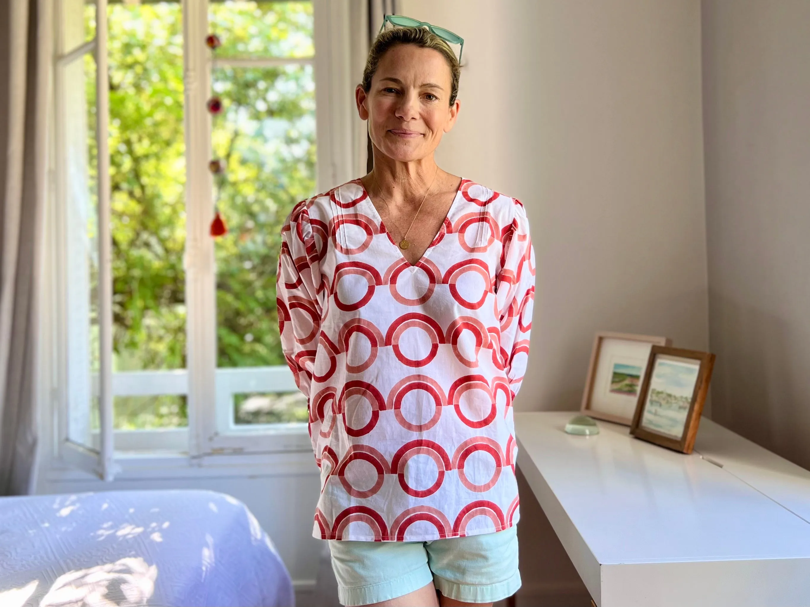 Coral Prairie Dog Puff Sleeve Blouse