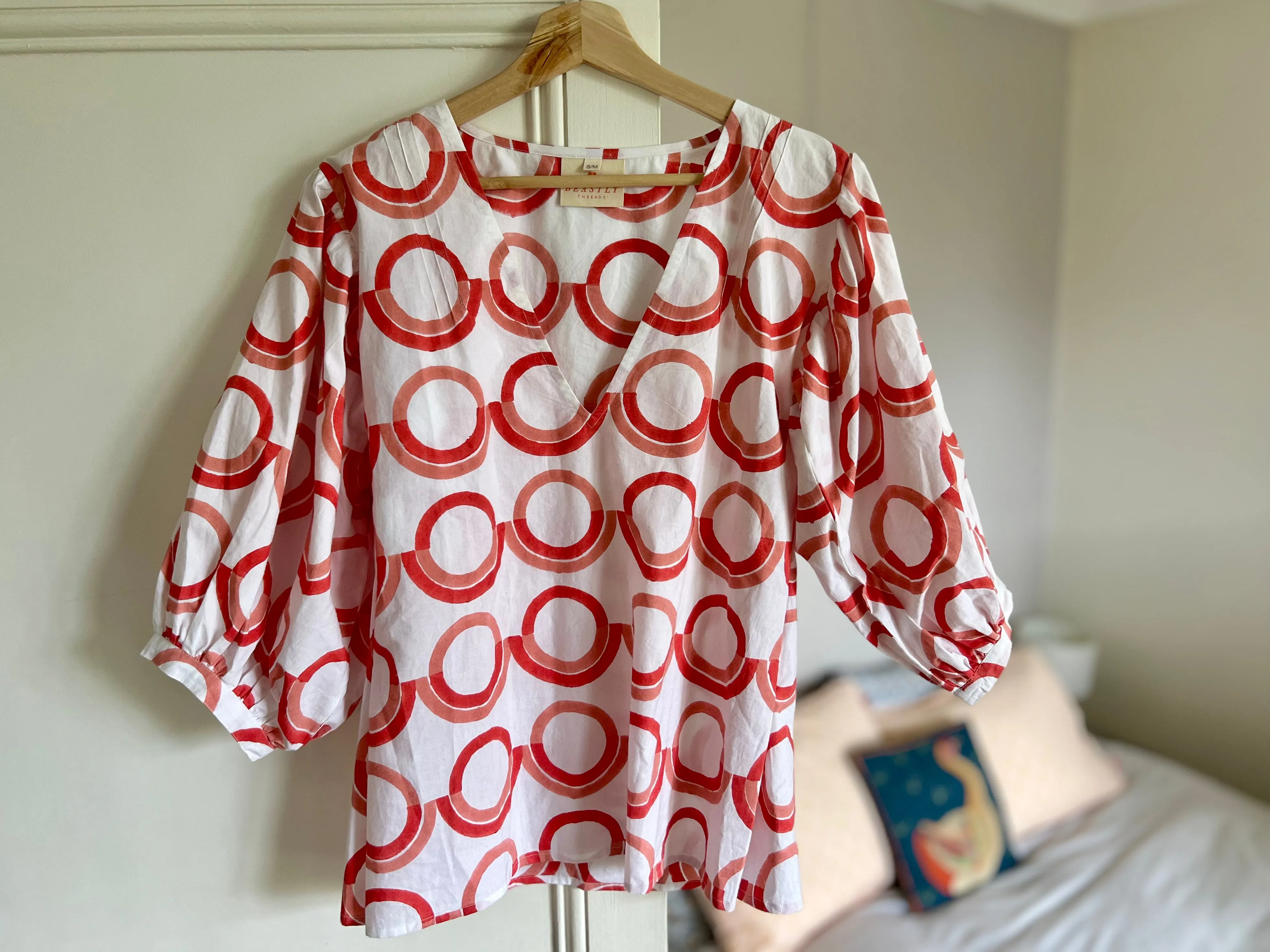 Coral Prairie Dog Puff Sleeve Blouse