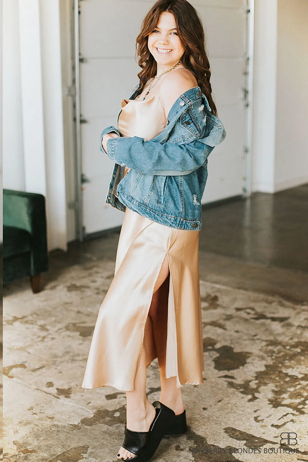 Cowl Neck Slip Dress-Champagne