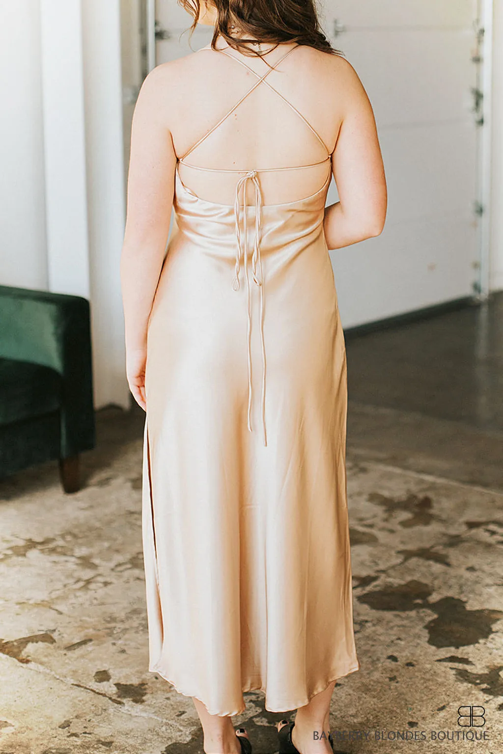 Cowl Neck Slip Dress-Champagne