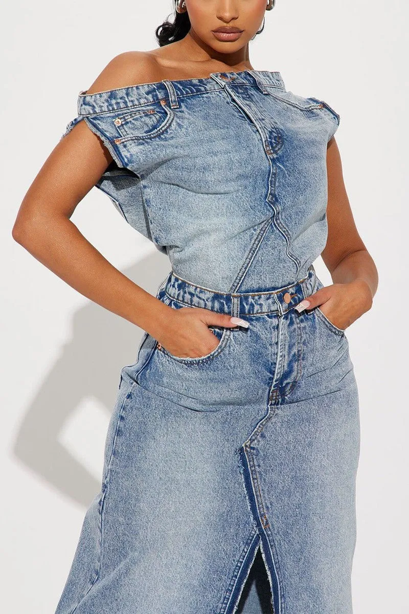 Denim Decision Skirt Set