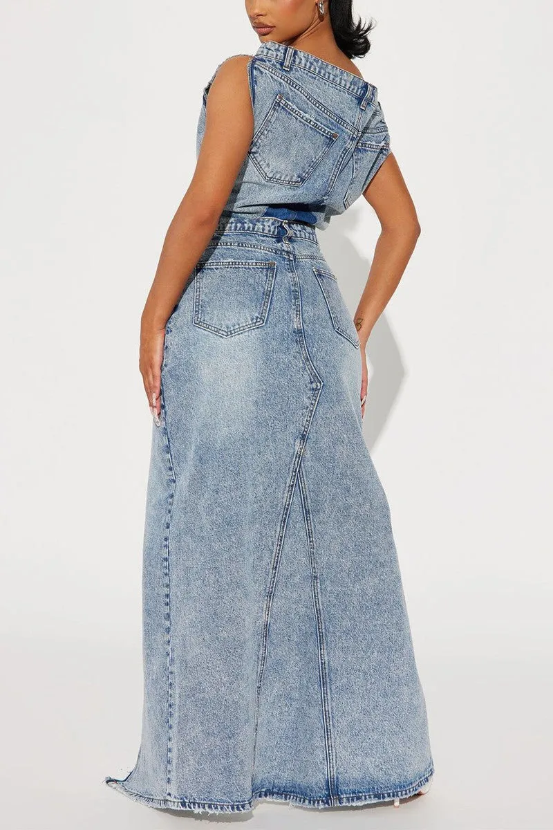 Denim Decision Skirt Set