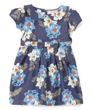 Denim Dress with a neck bow Printed Dress