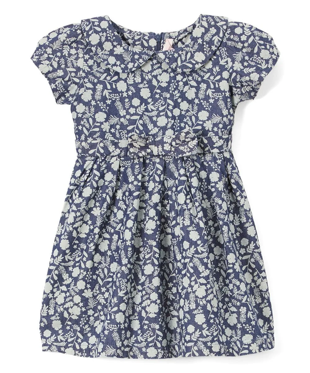 Denim Dress with a neck bow Printed Dress