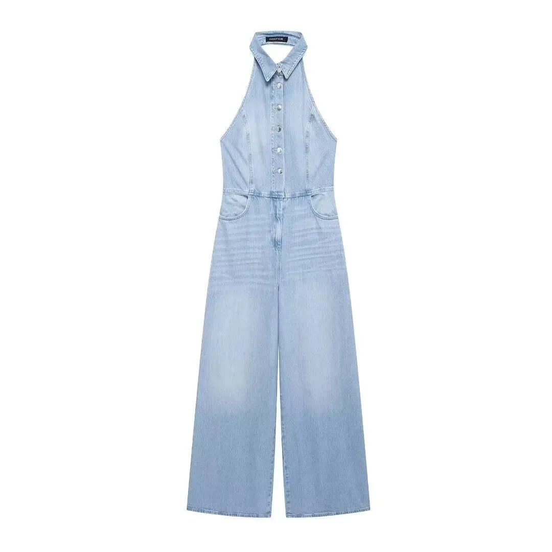 Denim Halter Jumpsuit