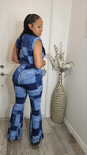 Denim on Denim Print Jumpsuit