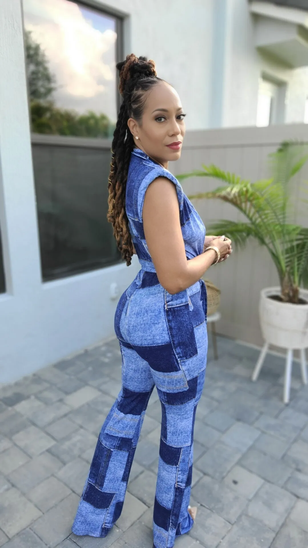 Denim on Denim Print Jumpsuit