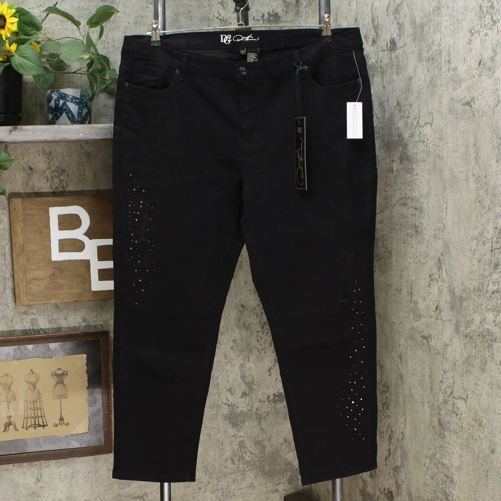 DG2 by Diane Gilman Women's Petite Embellished Distressed Skinny Jeans