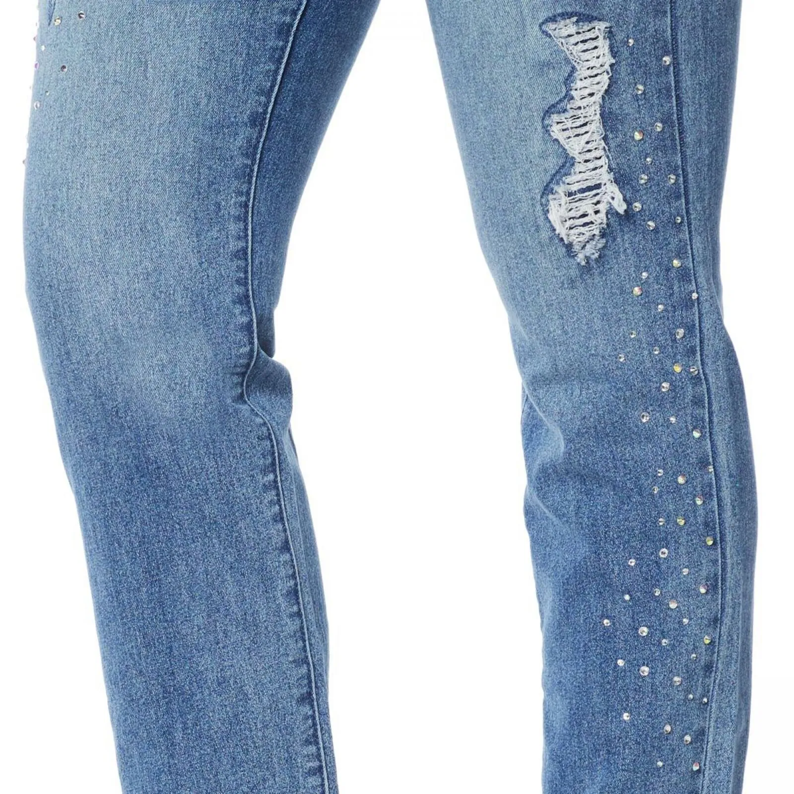 DG2 by Diane Gilman Women's Petite Embellished Distressed Skinny Jeans