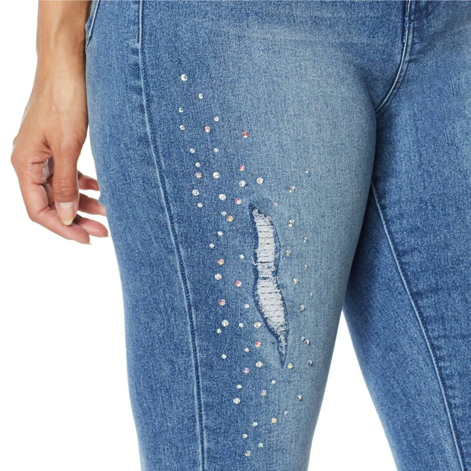 DG2 by Diane Gilman Women's Petite Embellished Distressed Skinny Jeans