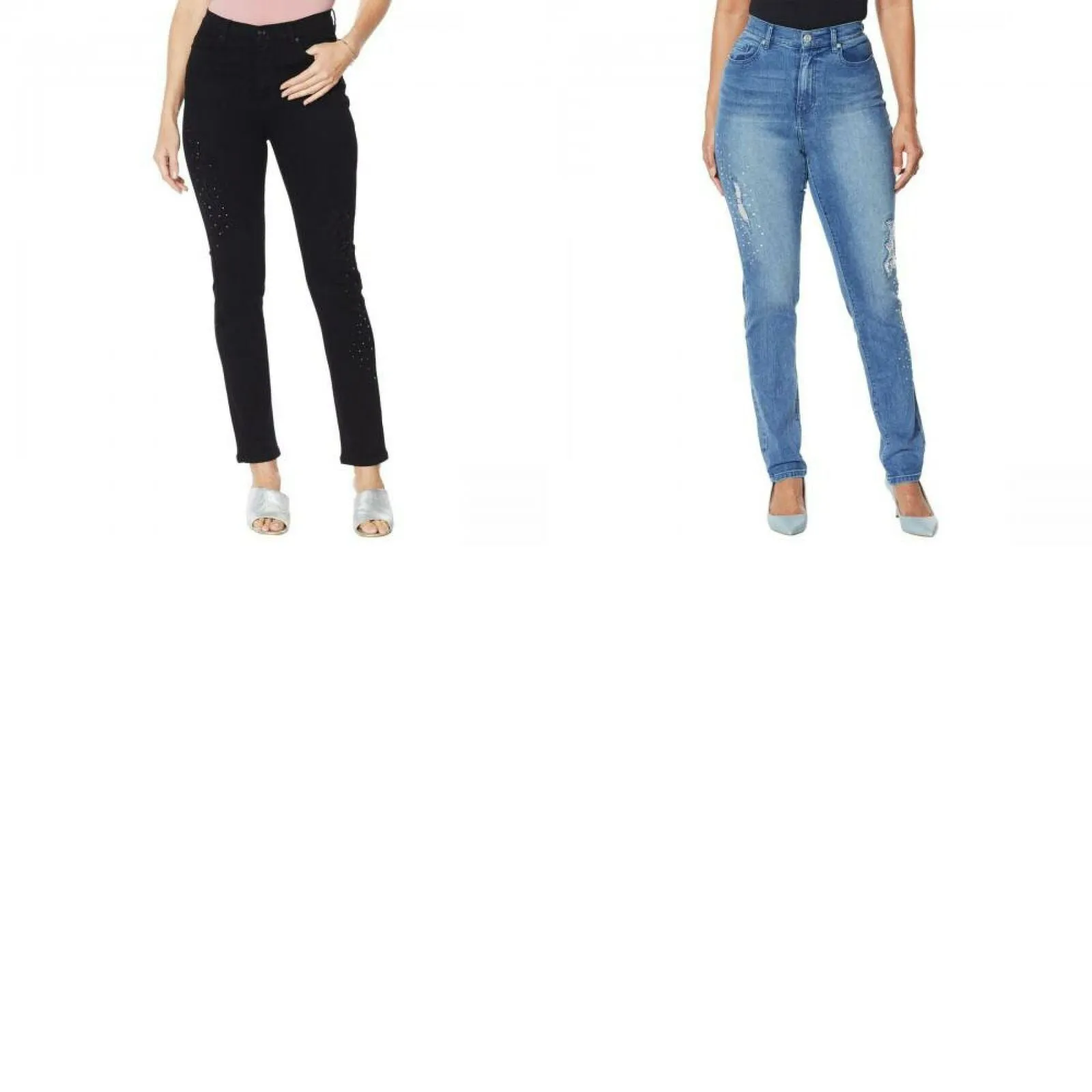 DG2 by Diane Gilman Women's Petite Embellished Distressed Skinny Jeans