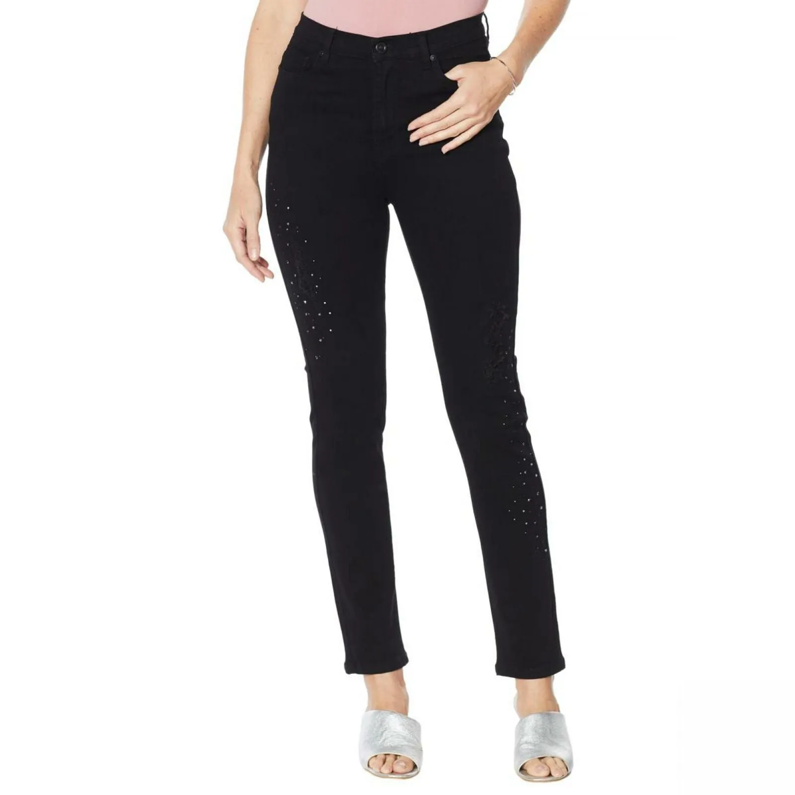 DG2 by Diane Gilman Women's Petite Embellished Distressed Skinny Jeans