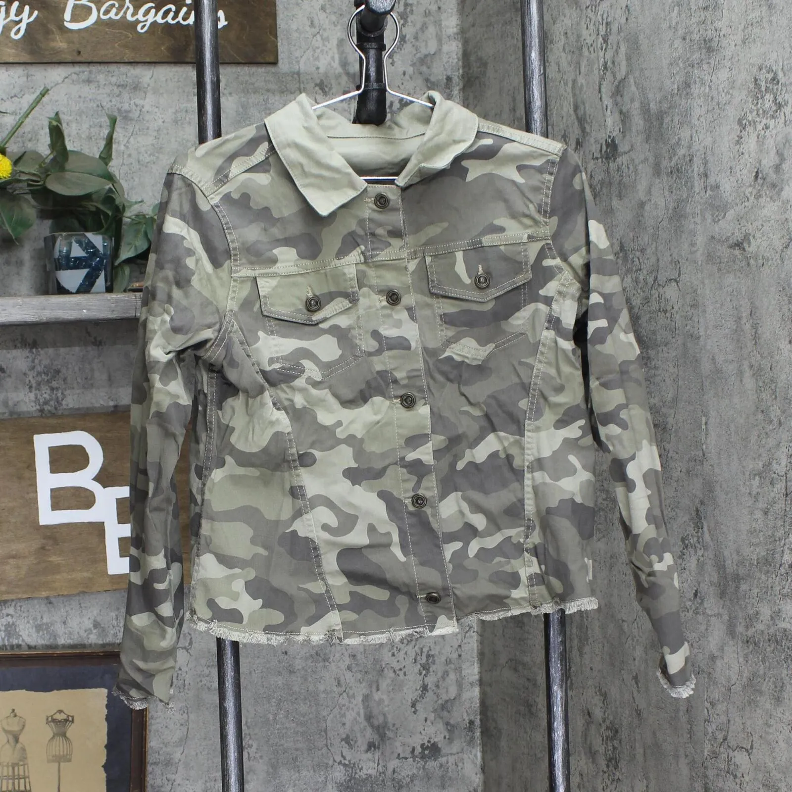 DG2 by Diane Gilman Womens Twill Denim Reversible Jean Jacket Green Camo M