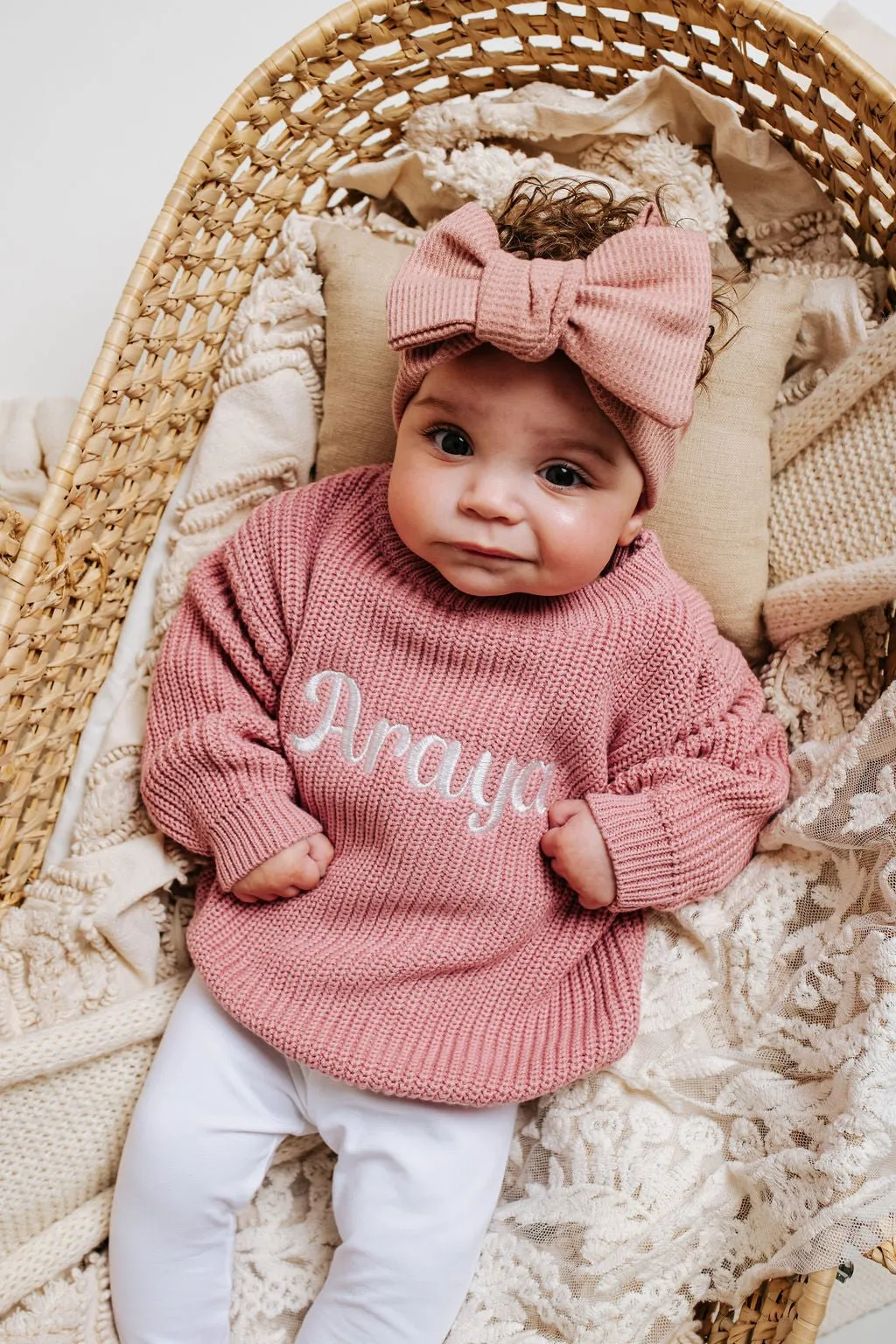 Dusty Pink Knitted Personalised Jumper
