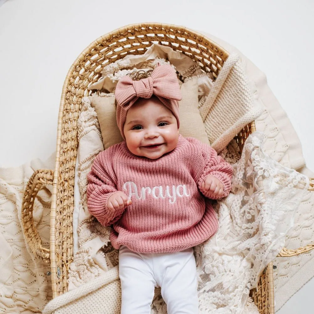 Dusty Pink Knitted Personalised Jumper