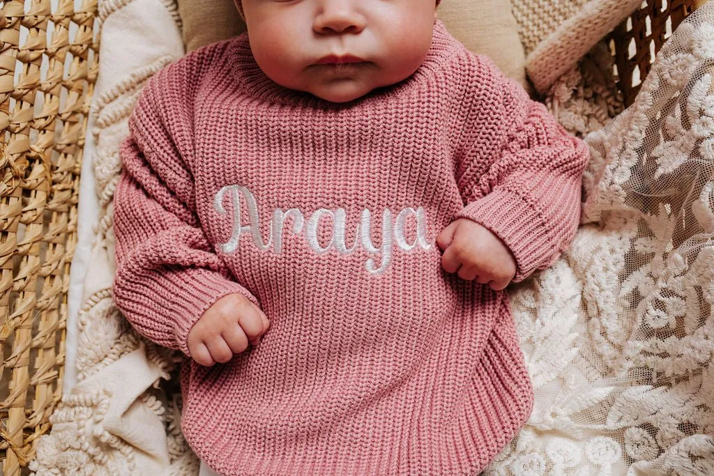 Dusty Pink Knitted Personalised Jumper