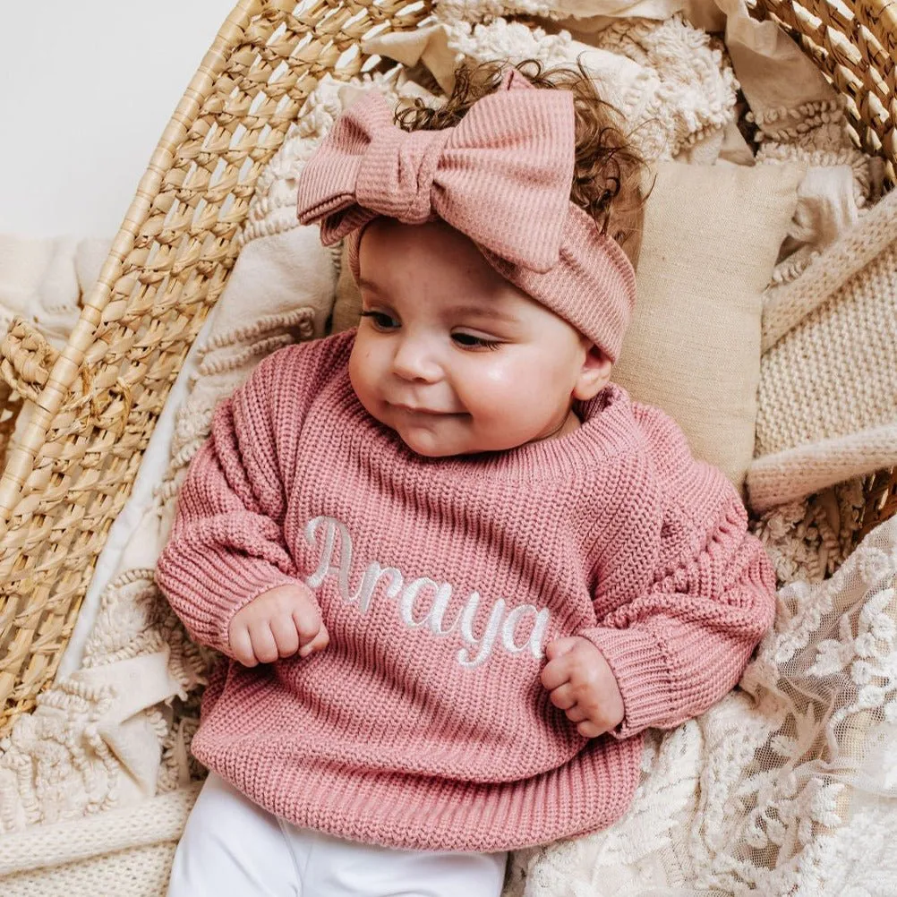 Dusty Pink Knitted Personalised Jumper