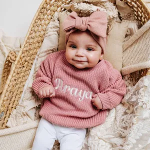 Dusty Pink Knitted Personalised Jumper