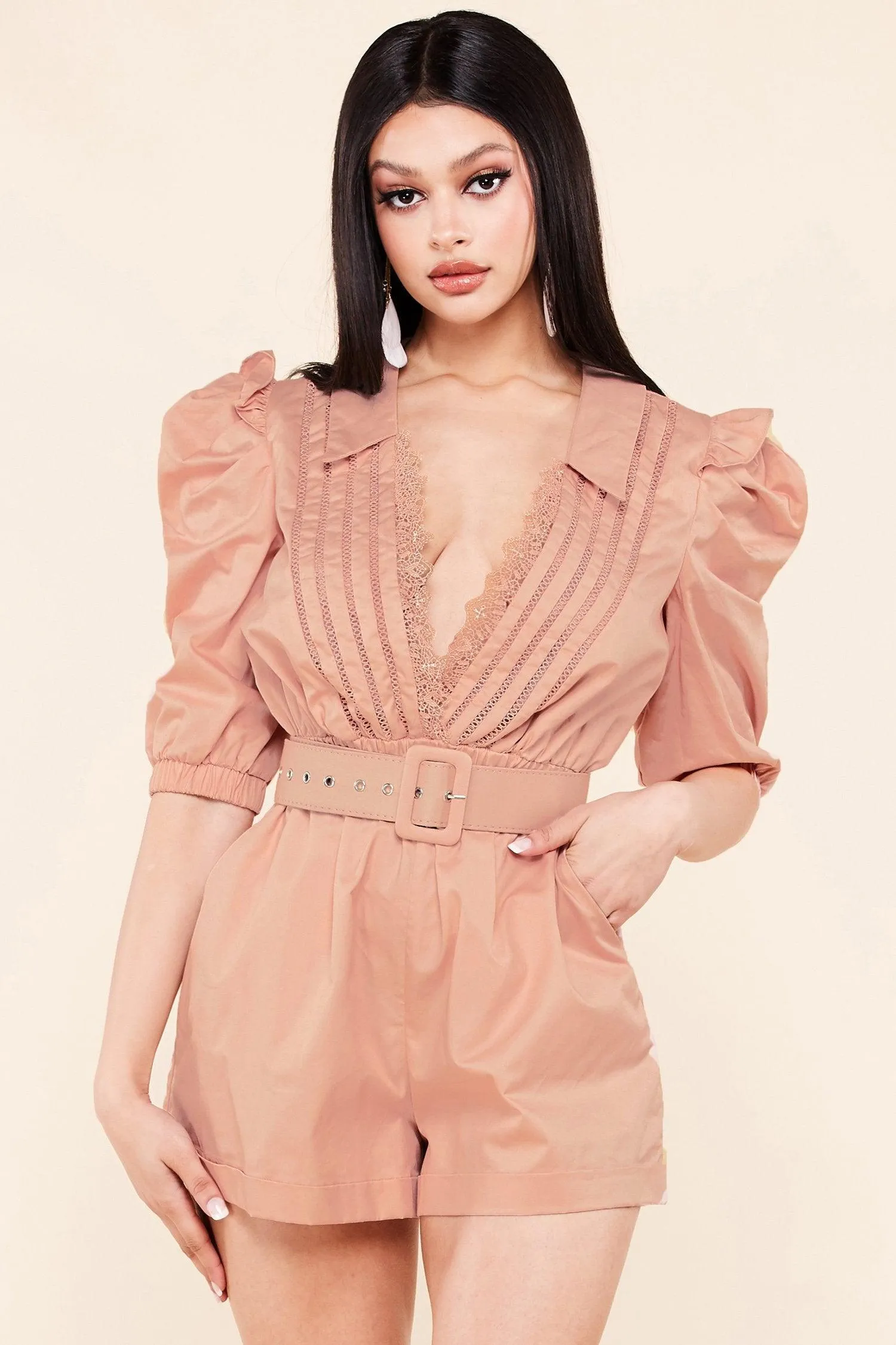 Dusty rose chic sleeve romper