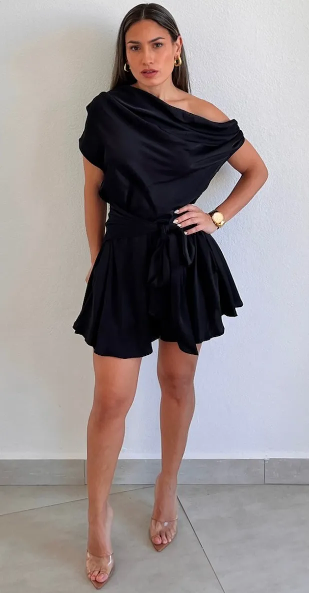 Effortless Style Black Satin Romper