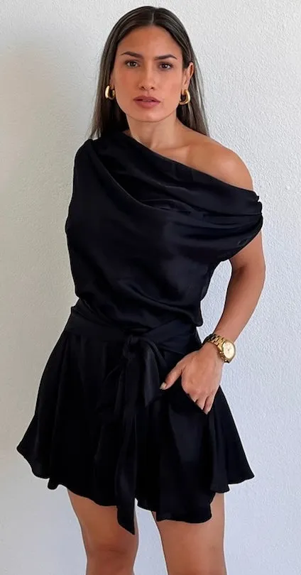 Effortless Style Black Satin Romper