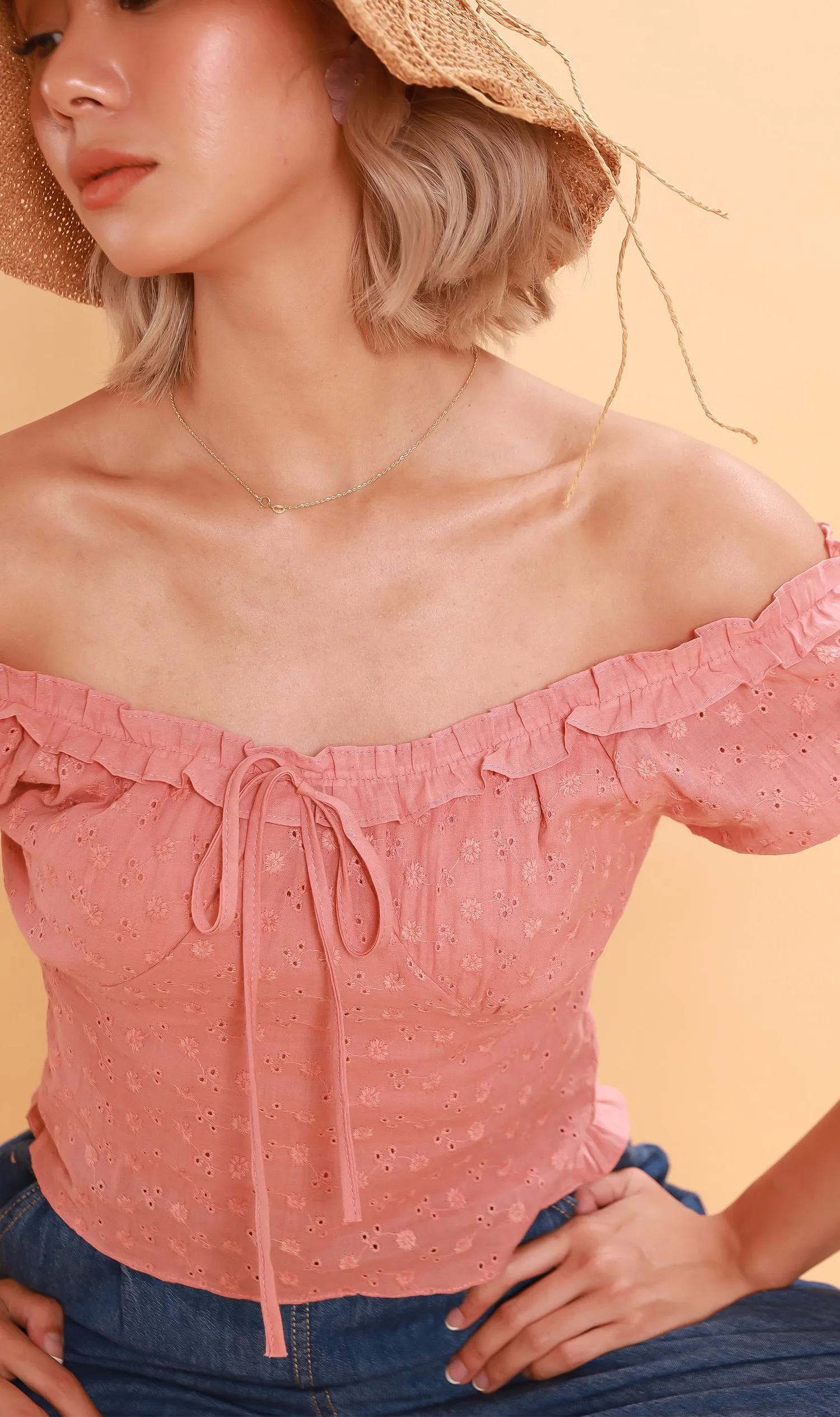 ELOISE Puff-Sleeve Eyelet Top (Blush)