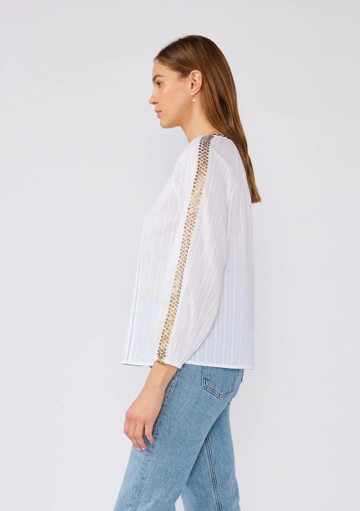 Embroidered Sequin Detail V Neck Blouse