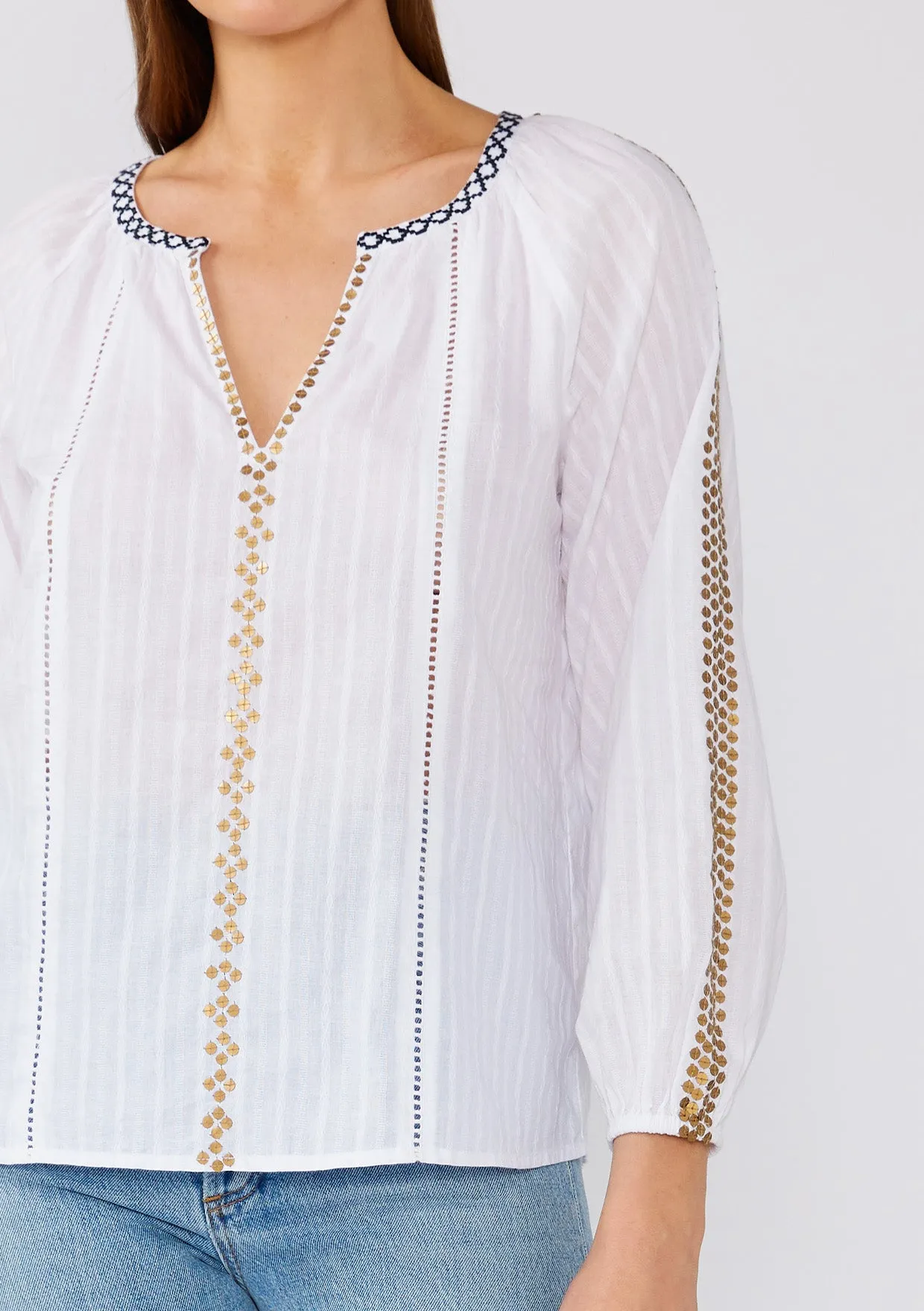 Embroidered Sequin Detail V Neck Blouse