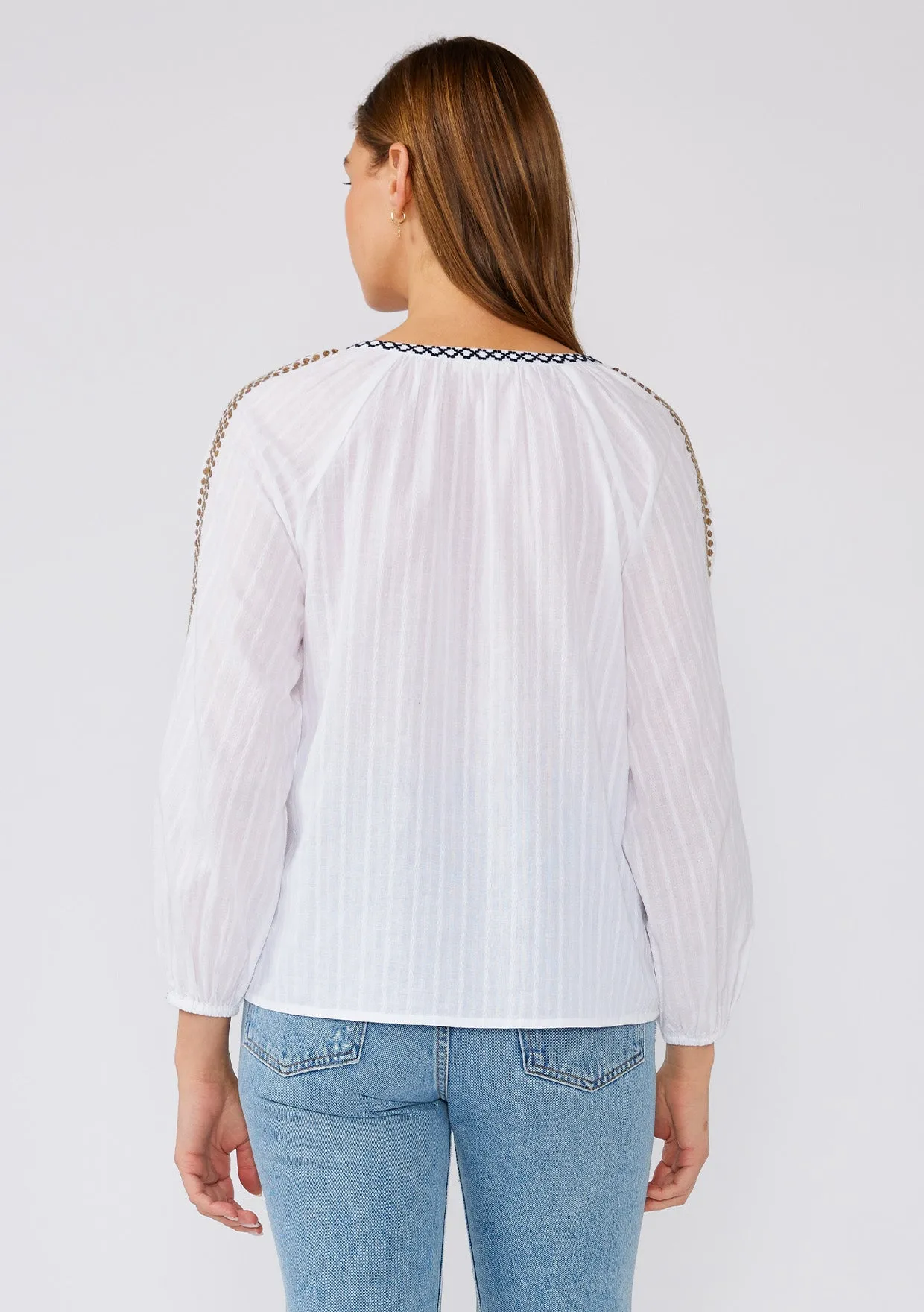 Embroidered Sequin Detail V Neck Blouse