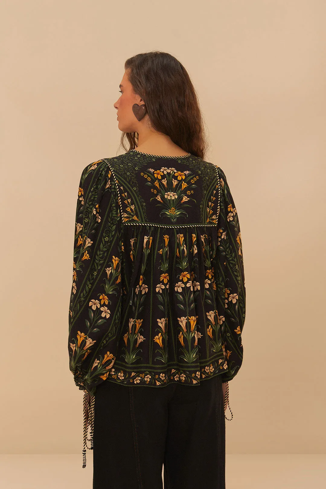 FARM RIO FLOWERS ARCH BLACK LONG SLEEVE SHIRT