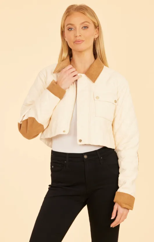 Faux Leather and Corduroy Quilted Jacket