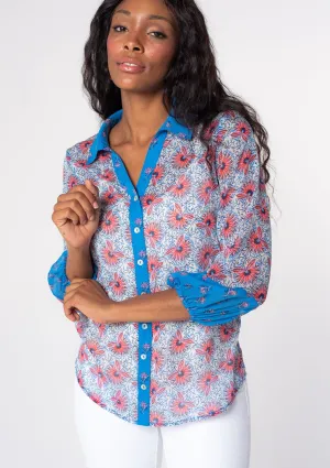 Floral 3/4 Sleeve Collared Button Front Blouse
