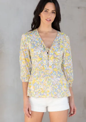 Floral 3/4 Sleeve Tie Front Top