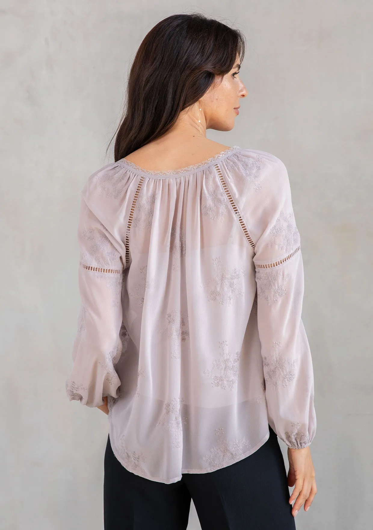 Floral Embroidered Long Sleeve Peasant Blouse