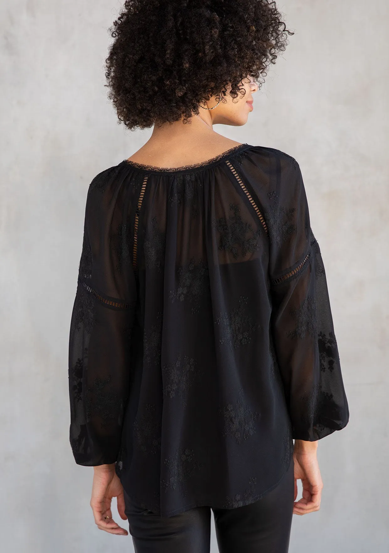 Floral Embroidered Long Sleeve Peasant Blouse