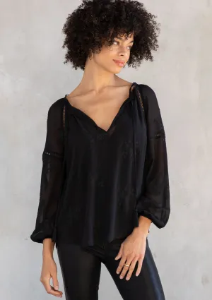 Floral Embroidered Long Sleeve Peasant Blouse