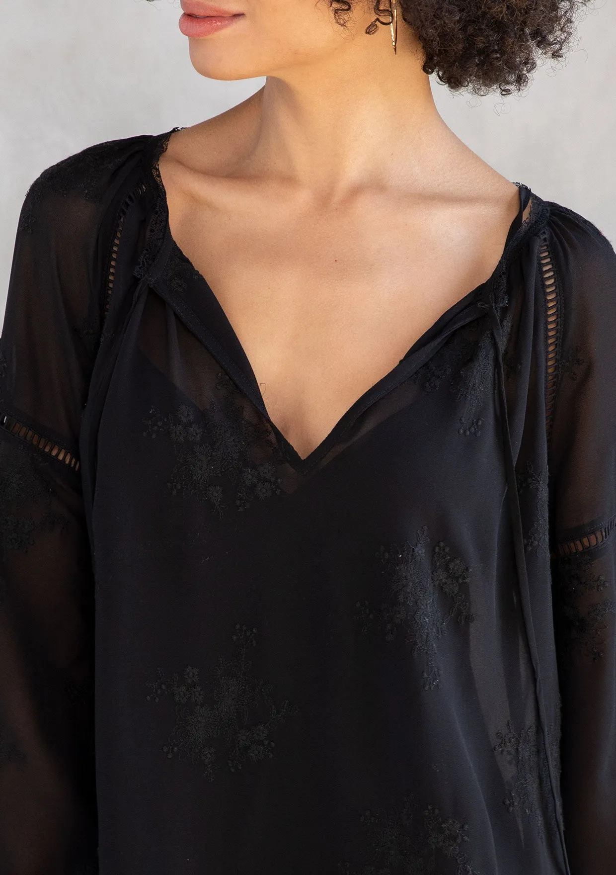 Floral Embroidered Long Sleeve Peasant Blouse