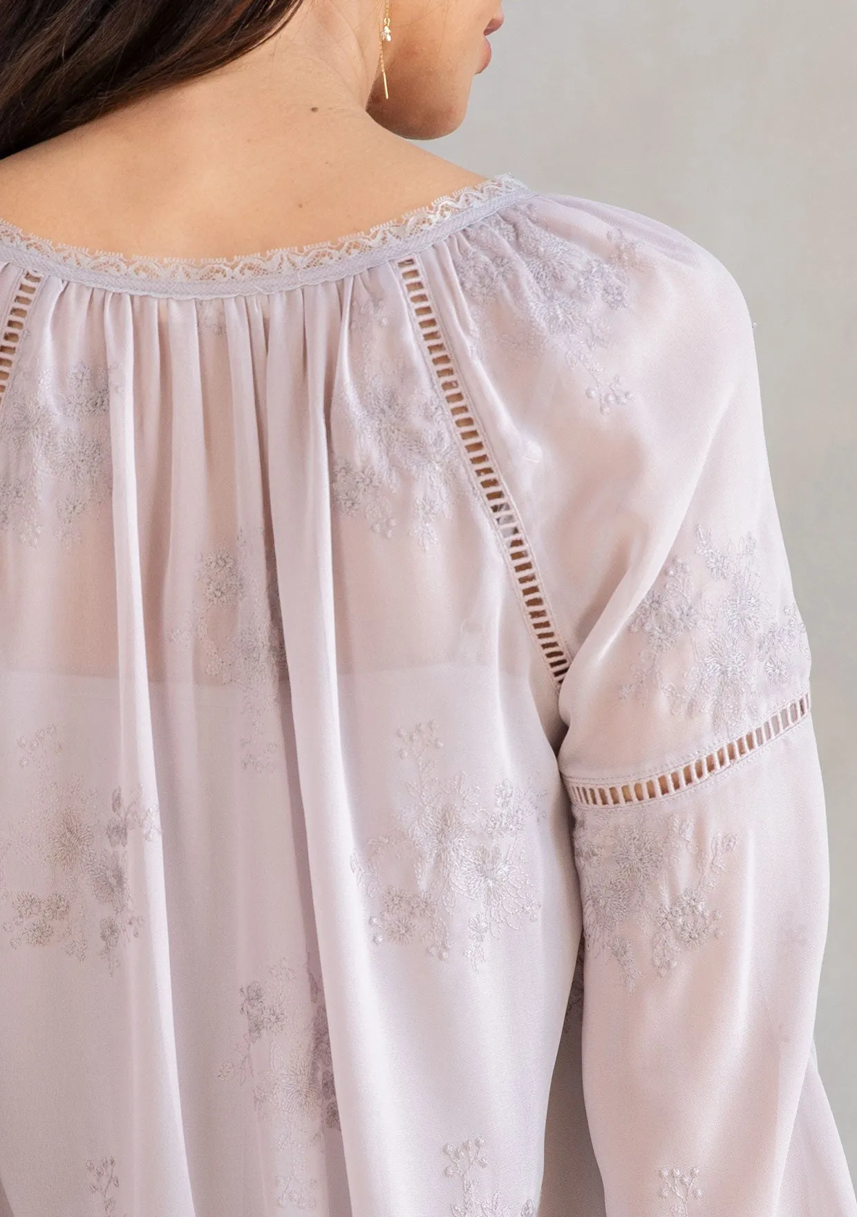 Floral Embroidered Long Sleeve Peasant Blouse